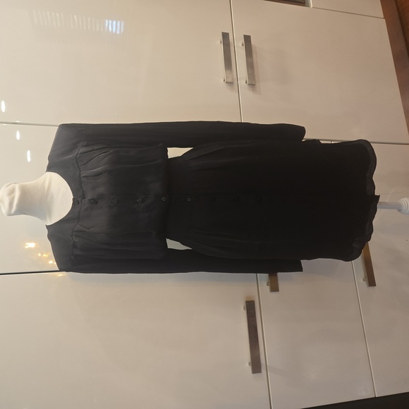 100% Silk Button Down Midi Shirt Dress Black Size 6 Womens - Picture 1 of 9